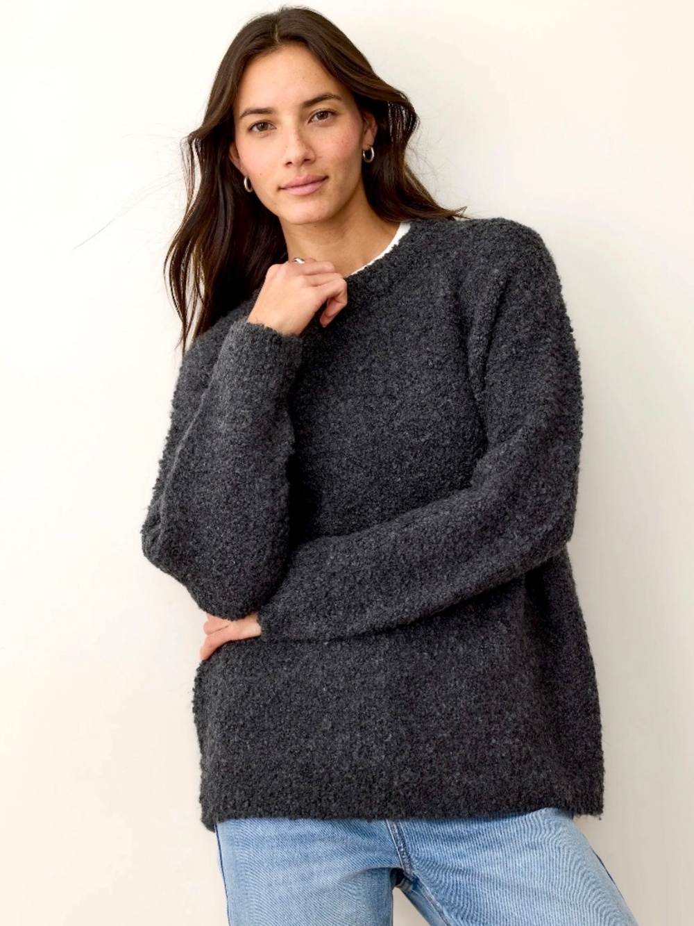 MARINE LAYER Elena Bouclé Oversized Sweater in Charcoal - M